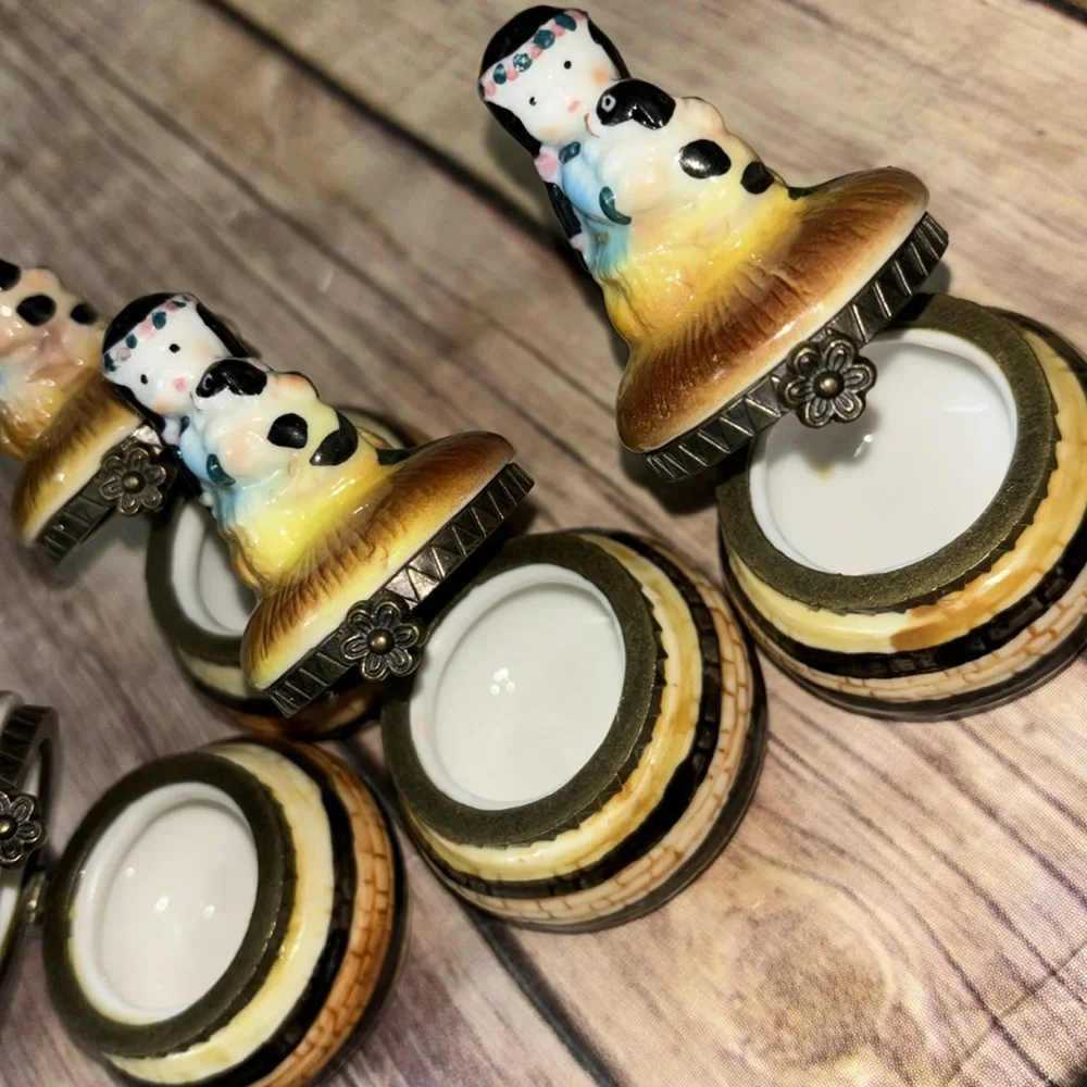 Vintage Trinket Box - Native American Girl with Bunny, Set of 4